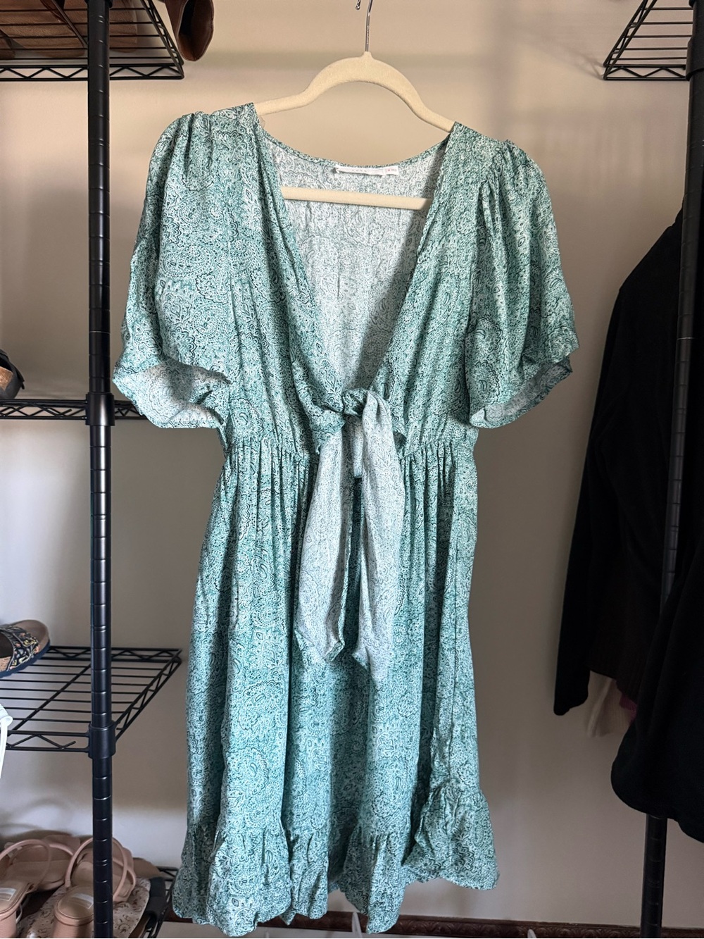 Sage Green Tie-Front Mini Dress
